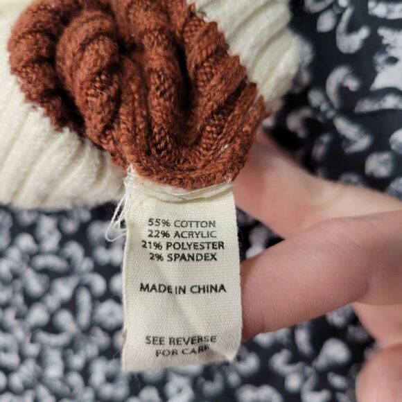 Gilded Intent Orange Brown & Cream Boho Chic Distressed Striped Ribbed Sweater  - Picture 6 of 6